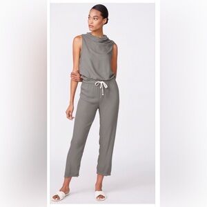 Monrow Crepe Sleeveless Olive Mock Neck Jumpsuit Size S